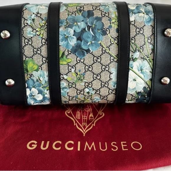Gucci RARE! Supreme GG Large Signature Blue Blooms on Monogram Boston Satchel - Picture 11 of 17